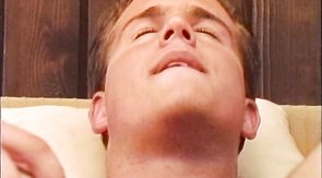 Lustful soloing boyfriend is stretching his butt