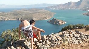 Impressive outdoor oral action of two young men