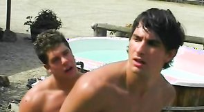Outdoor anal sex of two elegant and tanned hunks