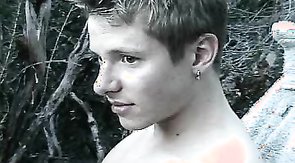 Fancy young man jerks off outdoors without shame