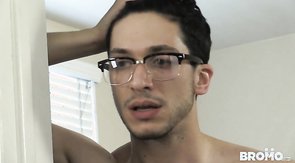 Lusty pal is rimming his buddy's ass on the blue sofa