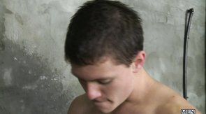 Dick-sucking young man is giving a deep blowjob