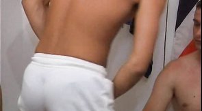 Passionate cock-sucking action in the locker room