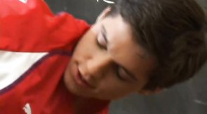 Buddy in red t-shirt is blowing his lover's boner