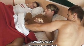 Boyfriend is sucking his lover and jerking his own boner