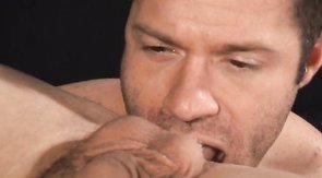 Muscular mate impaled his lover's ass on the leather table