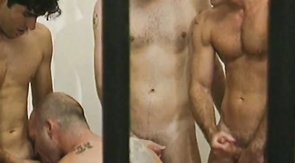 Lad is getting his face covered with the jizz