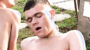 Two hot couples are having an outdoor 4some