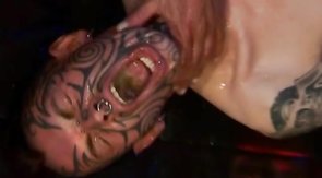 Perverted punk is swallowing juicy tasty urine