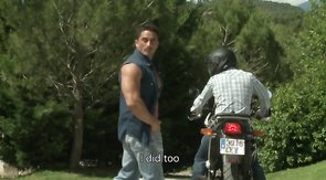 Muscled bikers are sucking hard cocks outdoors