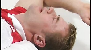 Hung soccer dude gets a sloppy blowjob on camera