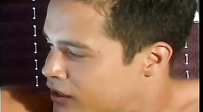 Thick brunette dude stroking his meat rod