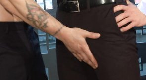 Buzzcut-sporting brunette dude blows a hung stud