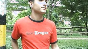 Curly-haired gay dude sucking his BF's cock