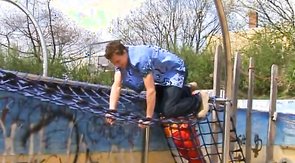 Glasses-wearing cool dudes making out and climbing shit