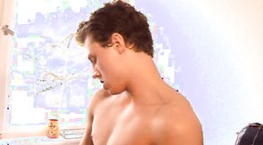 Dark-haired dudes stroking and fucking on camera