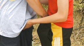 Russian twink boys sucking cocks in the forest