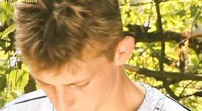 Skinny twink boys with big cocks face-fucking outdoors