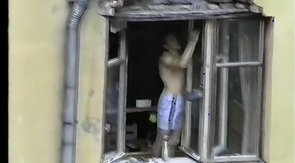 Hairy cock stud jerking his meaty cock, retro hotness