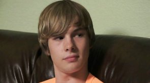 Blond-haired twink riding his boyfriend's cock on cam