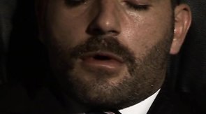 Thick businessman jerking his cock and smoking cigars