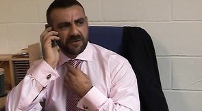 Suit-wearing dude gets his asshole fingered