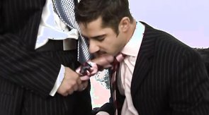 Dark-haired dude sucking his boss' cock on cam