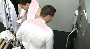 Businessmen hunks sucking cocks in the locker room