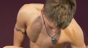 Two twinks fucking doggy style on a big bed