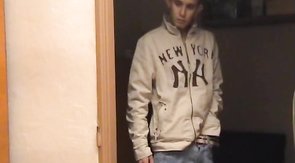 Hoodie-wearing twink joins this horny twosome