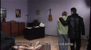 Intense ass-plowing with masked men on a couch