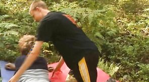 Twinks with beautiful bodies sucking cocks outdoors