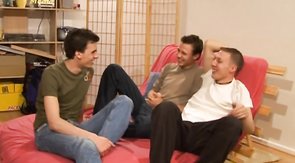 Blonde dude gets his horny mouth covered with cum