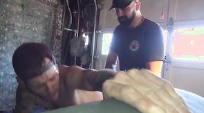 Older guy fucking this submissive slut in a garage