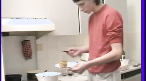 Old-school blowjob session with a long-haired twink