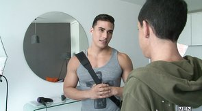 Hunks models are kissing on the photo shoot