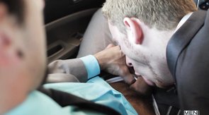 Two men in shirts are having a gorgeous oral sex