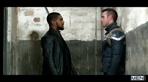 Big chocolate sausage in a white mouth