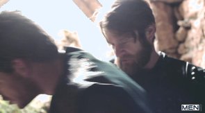 Super Gay Hero anally impaled a hunk in leather jacket