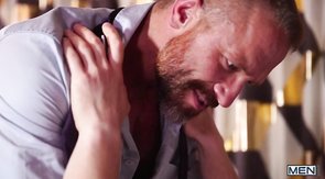 Younger pal is giving a deep blowjob in the bed