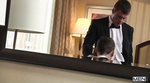 Stunning men in black fucks in doggy style pose