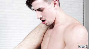 Excited young men fucks in cowboy pose