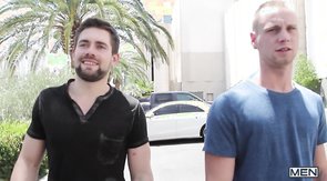 Lusty straight is lying on the bed and sucking a dick