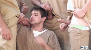 Passionate Jizz Orgy prisoner is sucking big cocks