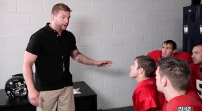 Jizz Orgy team mates are sucking dicks in the locker room