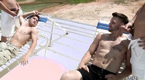 Jizz Orgy sailors are enjoying outdoor oral sex