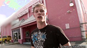 Cocksucker is taking a horny pole in his mouth at the Ungloryhole