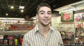 Slutty straight boy is being tricked intro the gloryhole with gays