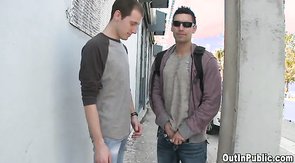 Sensual jock in sunglasses is sucking cock of his bf
