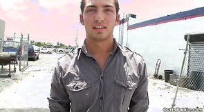 Sweet-looking outdoor blowjob by jock in the video by Out In Public